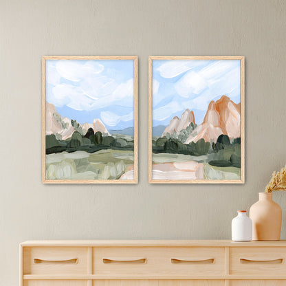 ’Red Rocks’ Diptych Art Print || Set of 2 - Paper / 5x7 in / Oak Frame - abstract - Artwork - Colorado - Springs