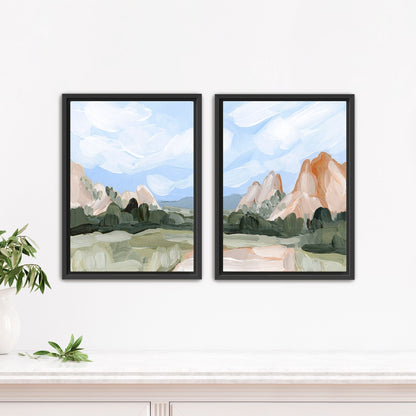 ’Red Rocks’ Diptych Art Print || Set of 2 - Stretched Canvas / 8x10 in / Black Frame - abstract - Artwork - Colorado
