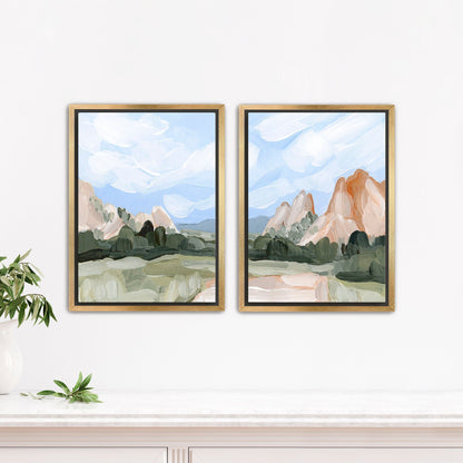 ’Red Rocks’ Diptych Art Print || Set of 2 - Stretched Canvas / 8x10 in / Gold Frame - abstract - Artwork - Colorado