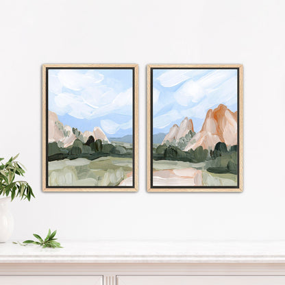 ’Red Rocks’ Diptych Art Print || Set of 2 - Stretched Canvas / 8x10 in / Oak Frame - abstract - Artwork - Colorado