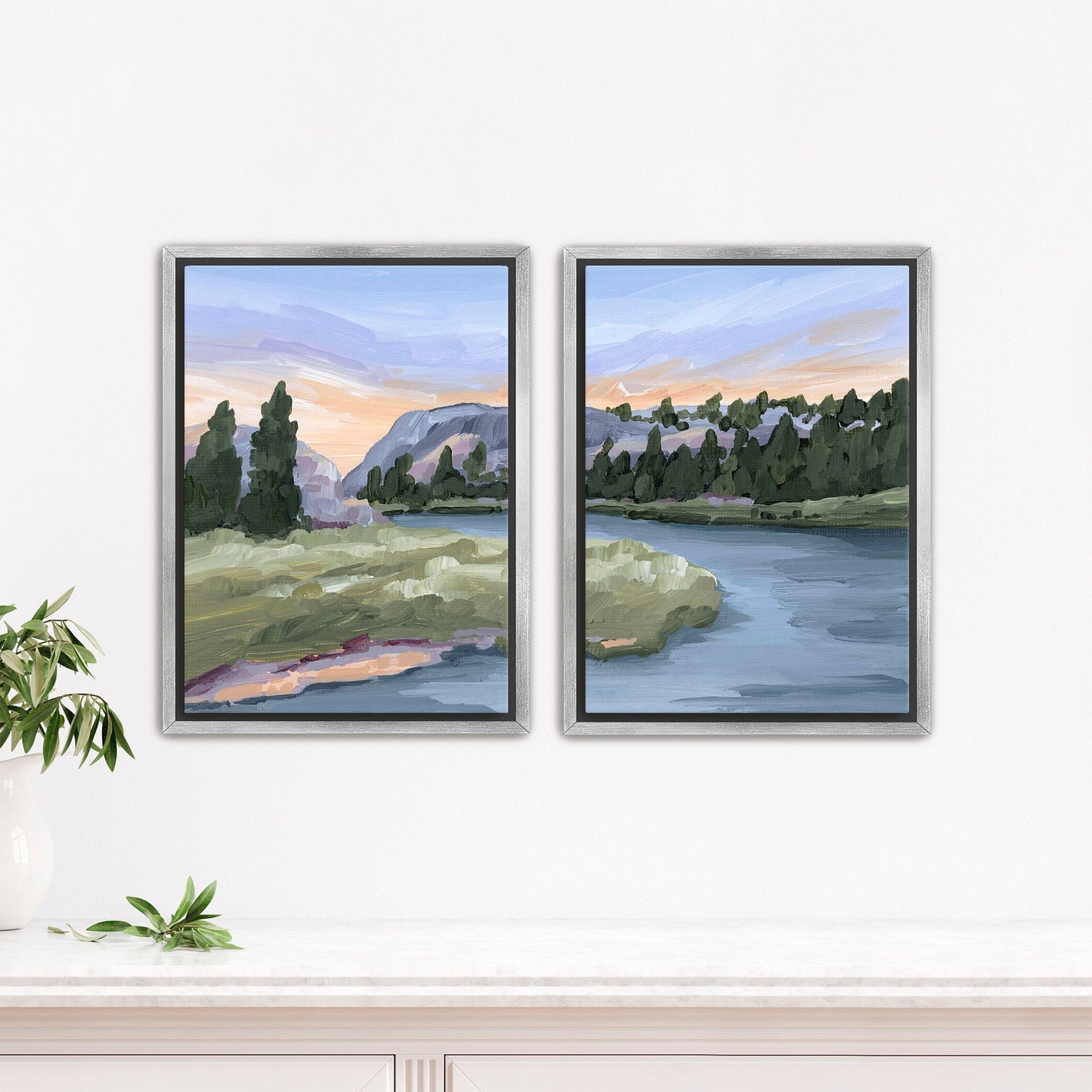 ’Resting Place’ Diptych Art Print || Set of 2 - Stretched Canvas / 8x10 in / Silver Frame - abstract - Artwork