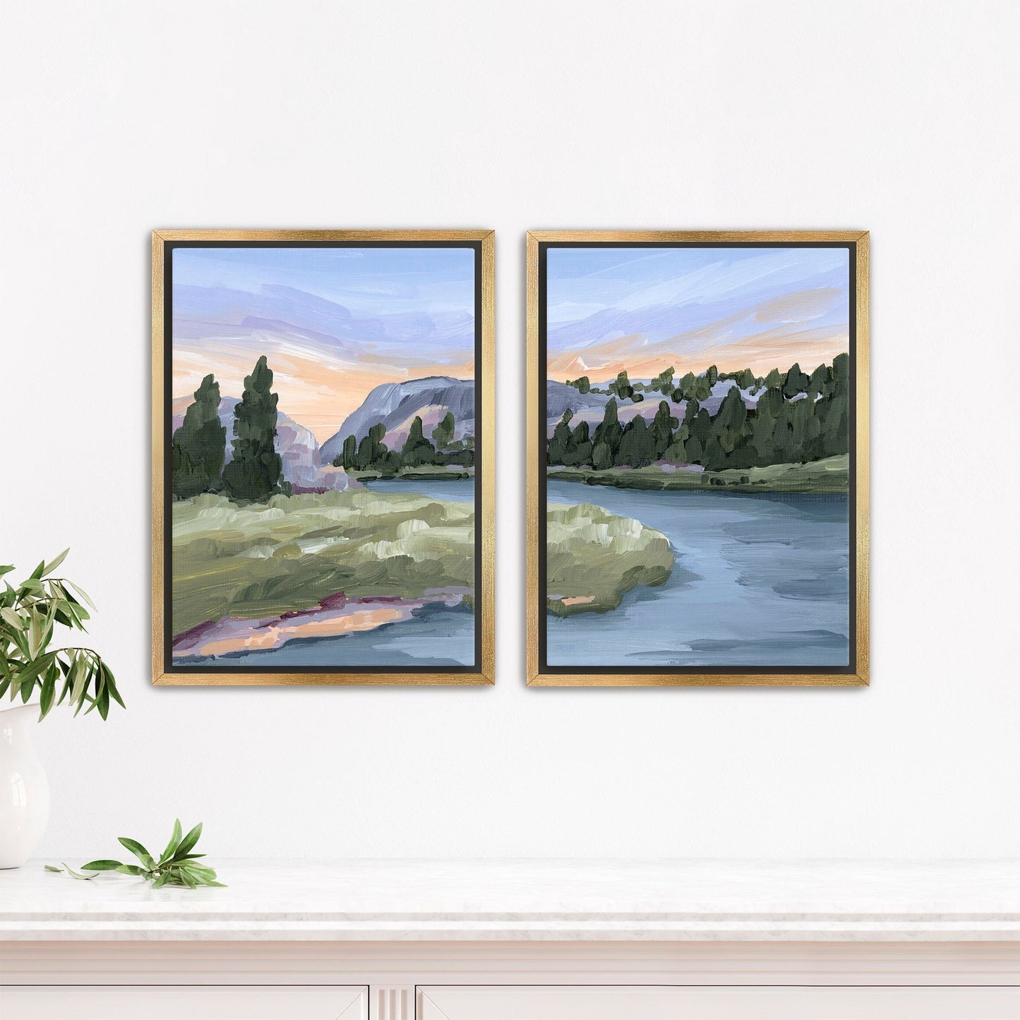 ’Resting Place’ Diptych Art Print || Set of 2 - Stretched Canvas / 8x10 in / Gold Frame - abstract - Artwork - Colorado