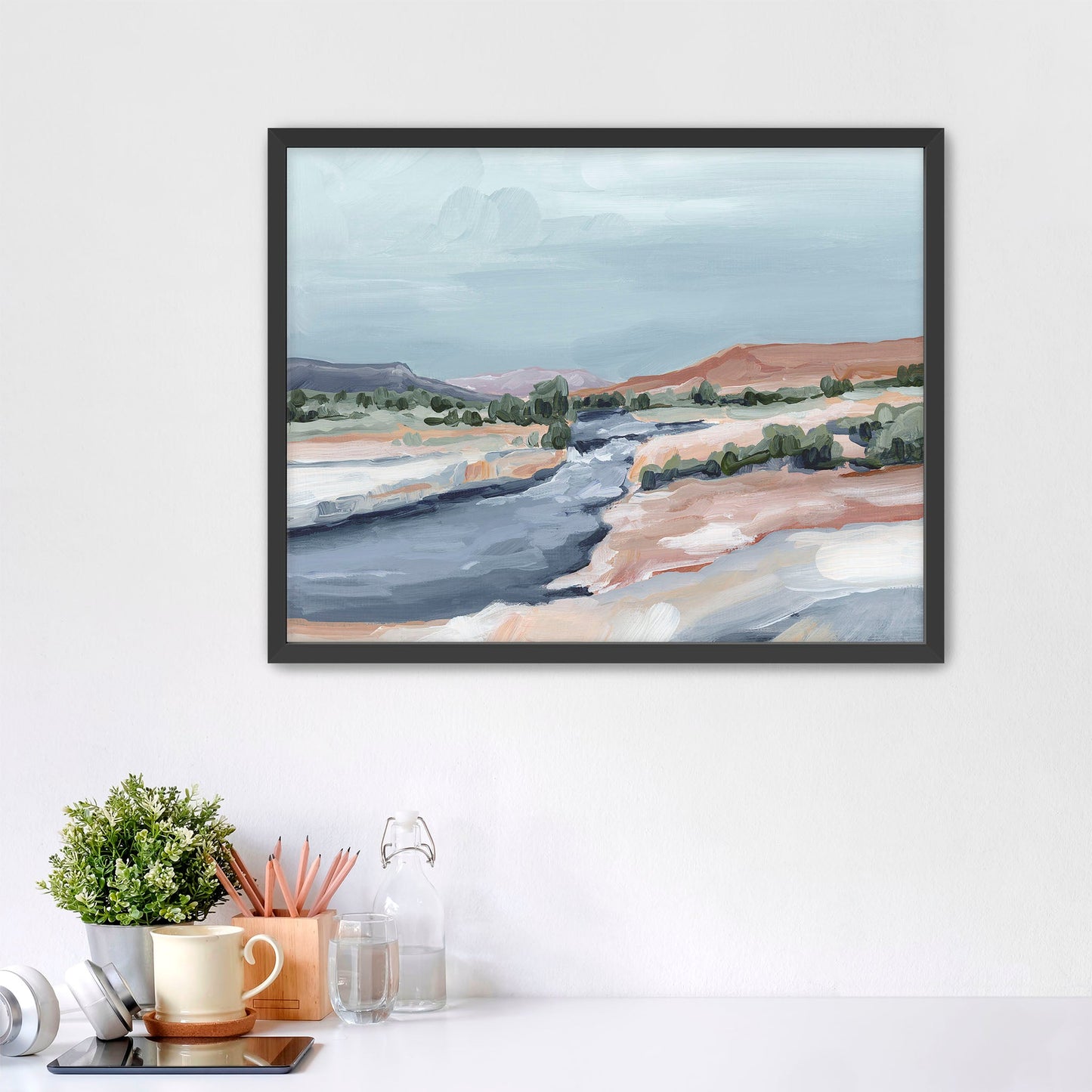 ’River Through Zion’ Art Print - Paper / 5x7 in / Black Frame - abstract - Artwork - cliffs - Landscape