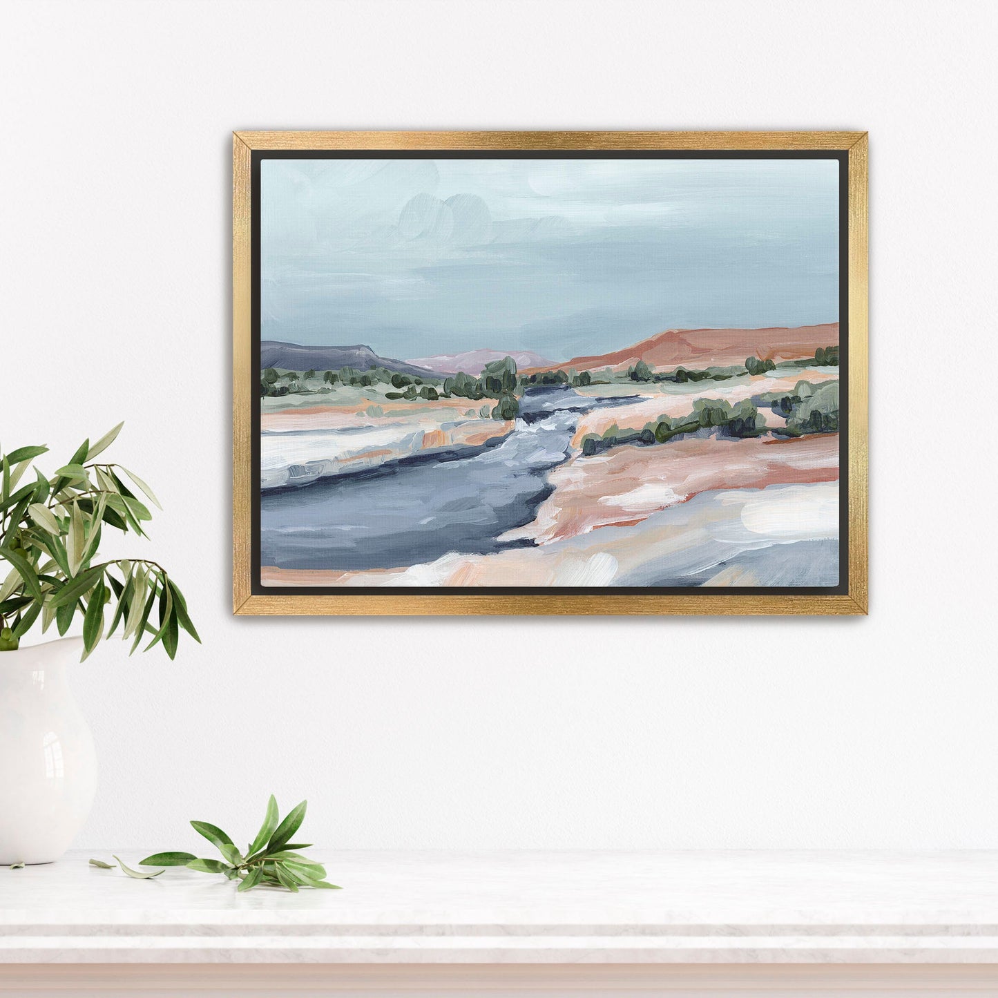 ’River Through Zion’ Art Print - Stretched Canvas / 8x10 in / Gold Frame - abstract - Artwork - cliffs - Landscape