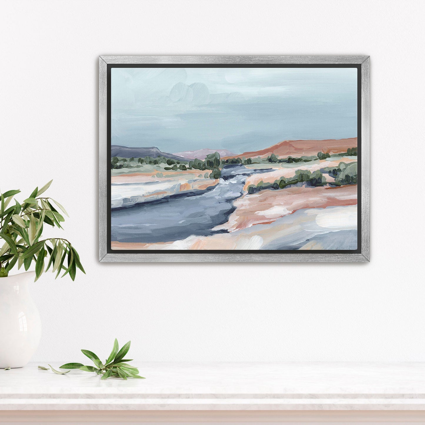 ’River Through Zion’ Art Print - Stretched Canvas / 8x10 in / Silver Frame - abstract - Artwork - cliffs - Landscape