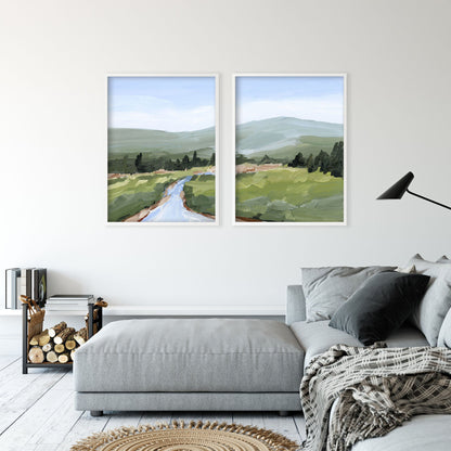 ’River Walk’ Diptych Art Print || Set of 2 - abstract - Artwork - Colorado