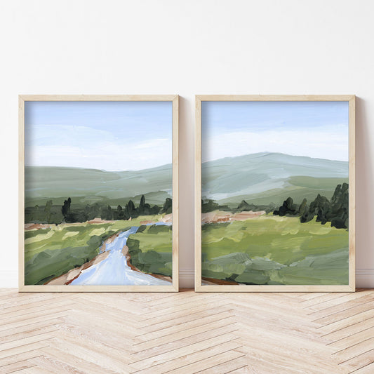 ’River Walk’ Diptych Art Print || Set of 2 abstract Artwork Colorado