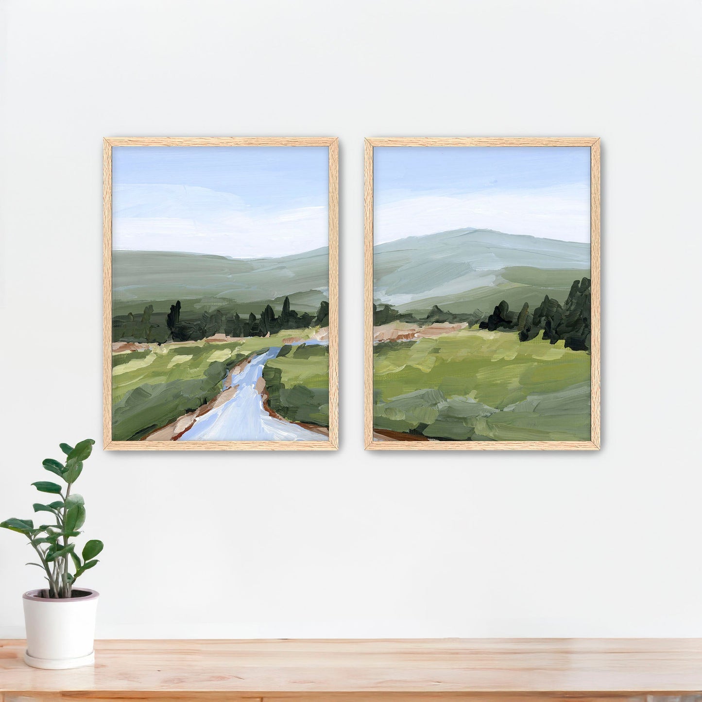 ’River Walk’ Diptych Art Print || Set of 2 Paper / 5x7 in / Oak Frame abstract Artwork Colorado