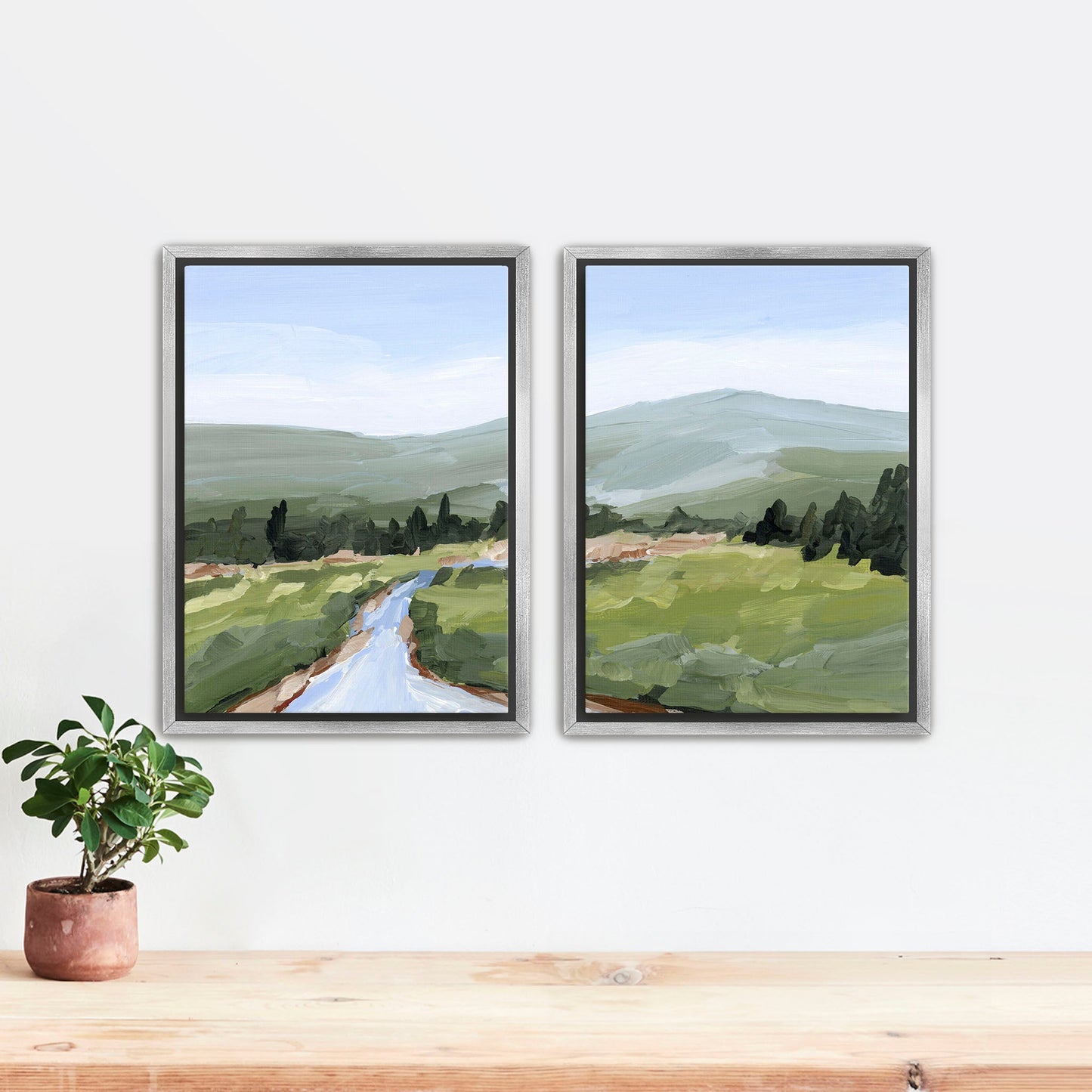 ’River Walk’ Diptych Art Print || Set of 2 Stretched Canvas / 8x10 in / Silver Frame abstract Artwork Colorado