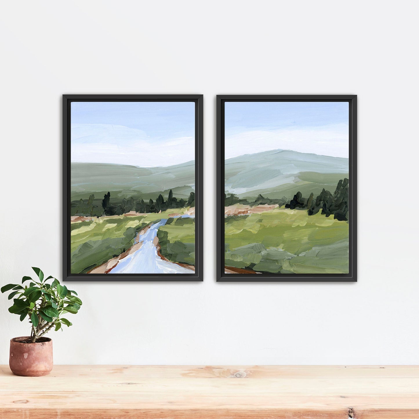 ’River Walk’ Diptych Art Print || Set of 2 Stretched Canvas / 8x10 in / Black Frame abstract Artwork Colorado