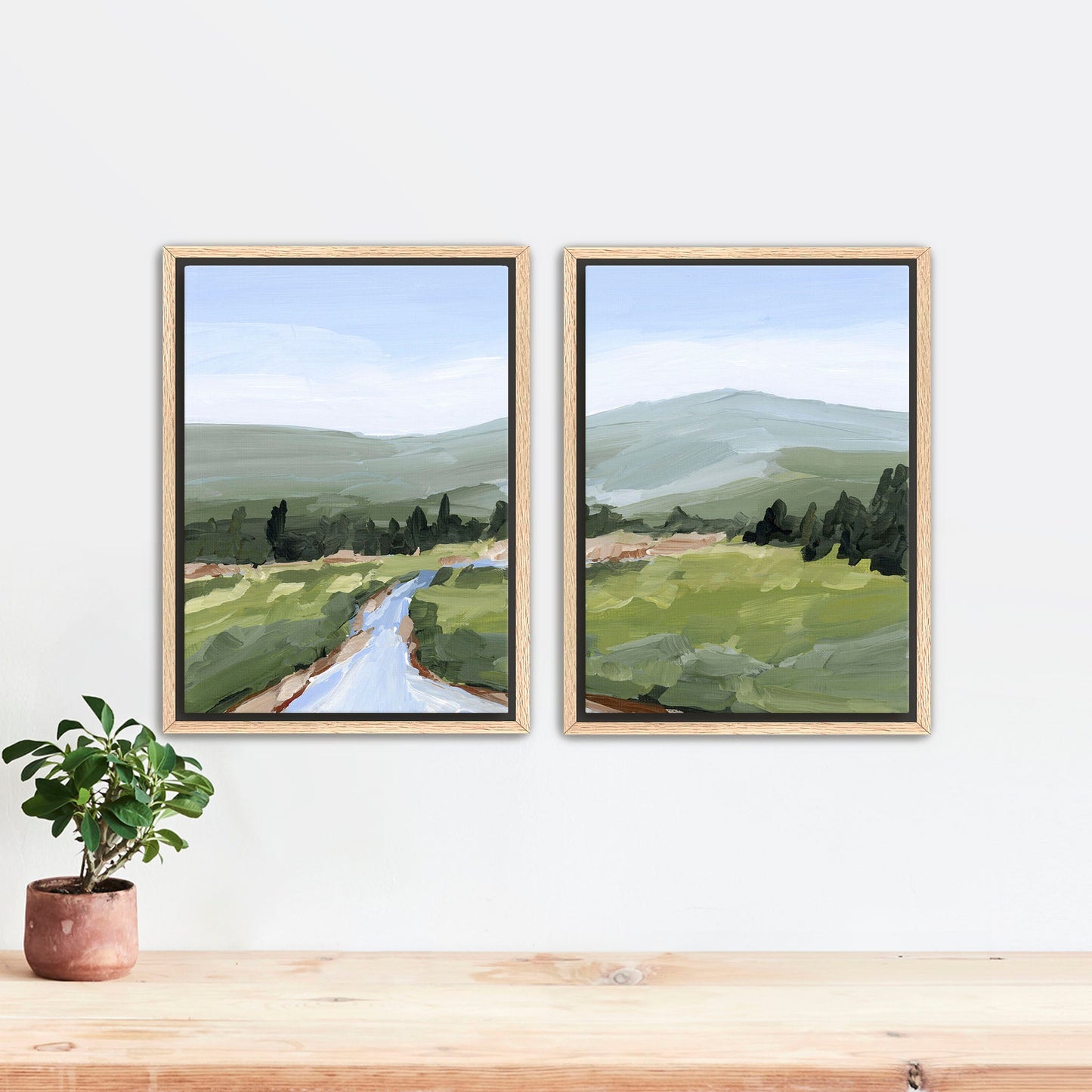 ’River Walk’ Diptych Art Print || Set of 2 Stretched Canvas / 8x10 in / Oak Frame abstract Artwork Colorado