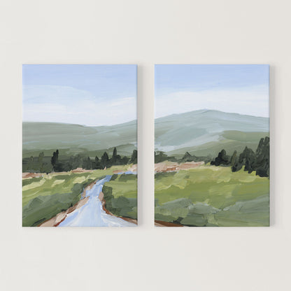 ’River Walk’ Diptych Art Print || Set of 2 - Stretched Canvas / 8x10 in / No Frame - abstract - Artwork - Colorado