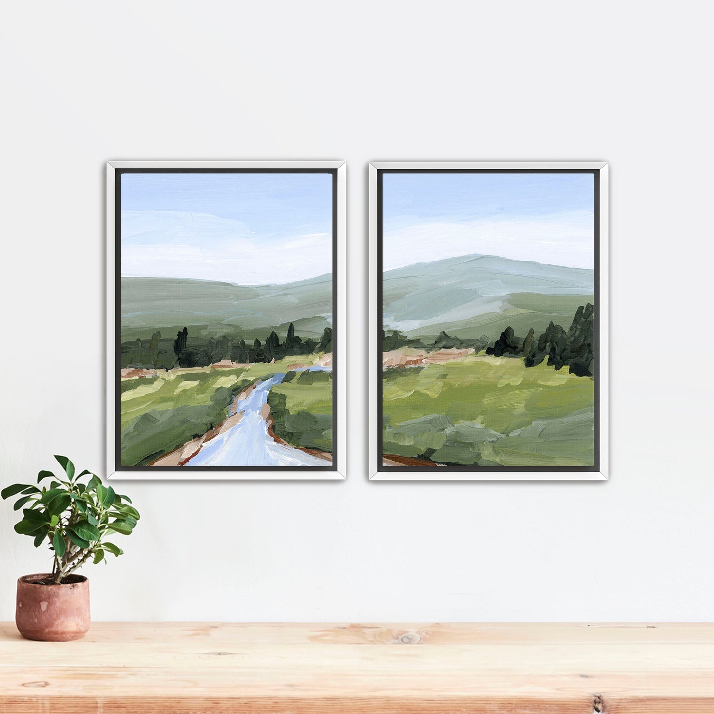 ’River Walk’ Diptych Art Print || Set of 2 Stretched Canvas / 8x10 in / White Frame abstract Artwork Colorado