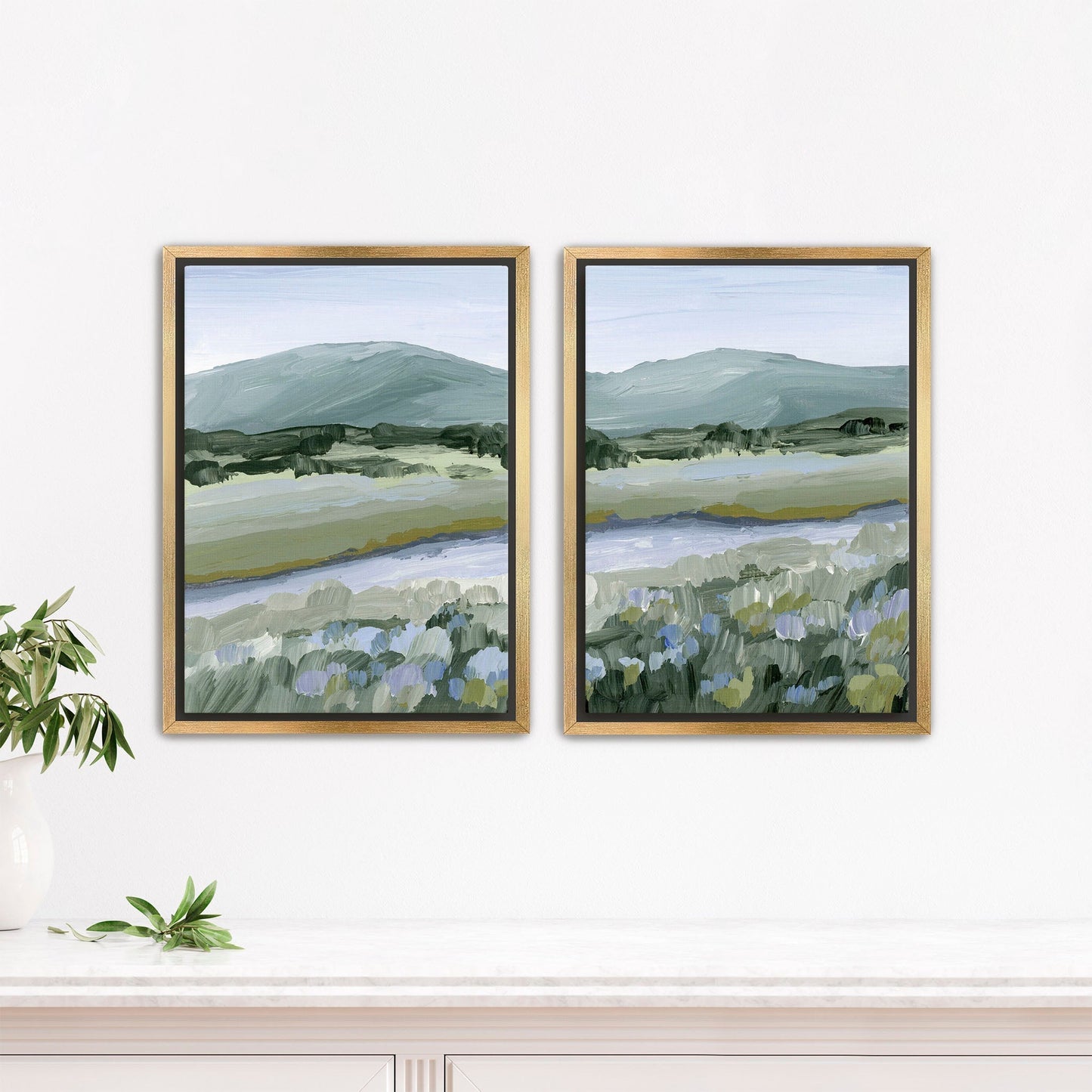 ’Sagebrush’ Diptych Art Print || Set of 2 - Stretched Canvas / 8x10 in / Gold Frame - abstract - Artwork - Colorado