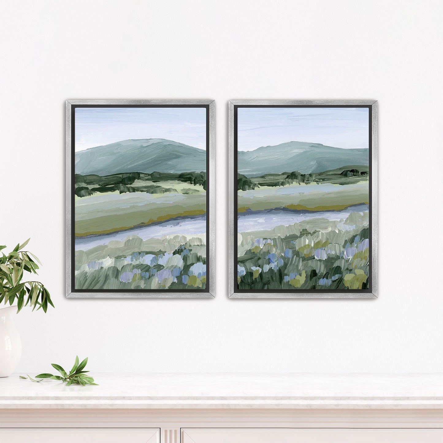 ’Sagebrush’ Diptych Art Print || Set of 2 - Stretched Canvas / 8x10 in / Silver Frame - abstract - Artwork - Colorado