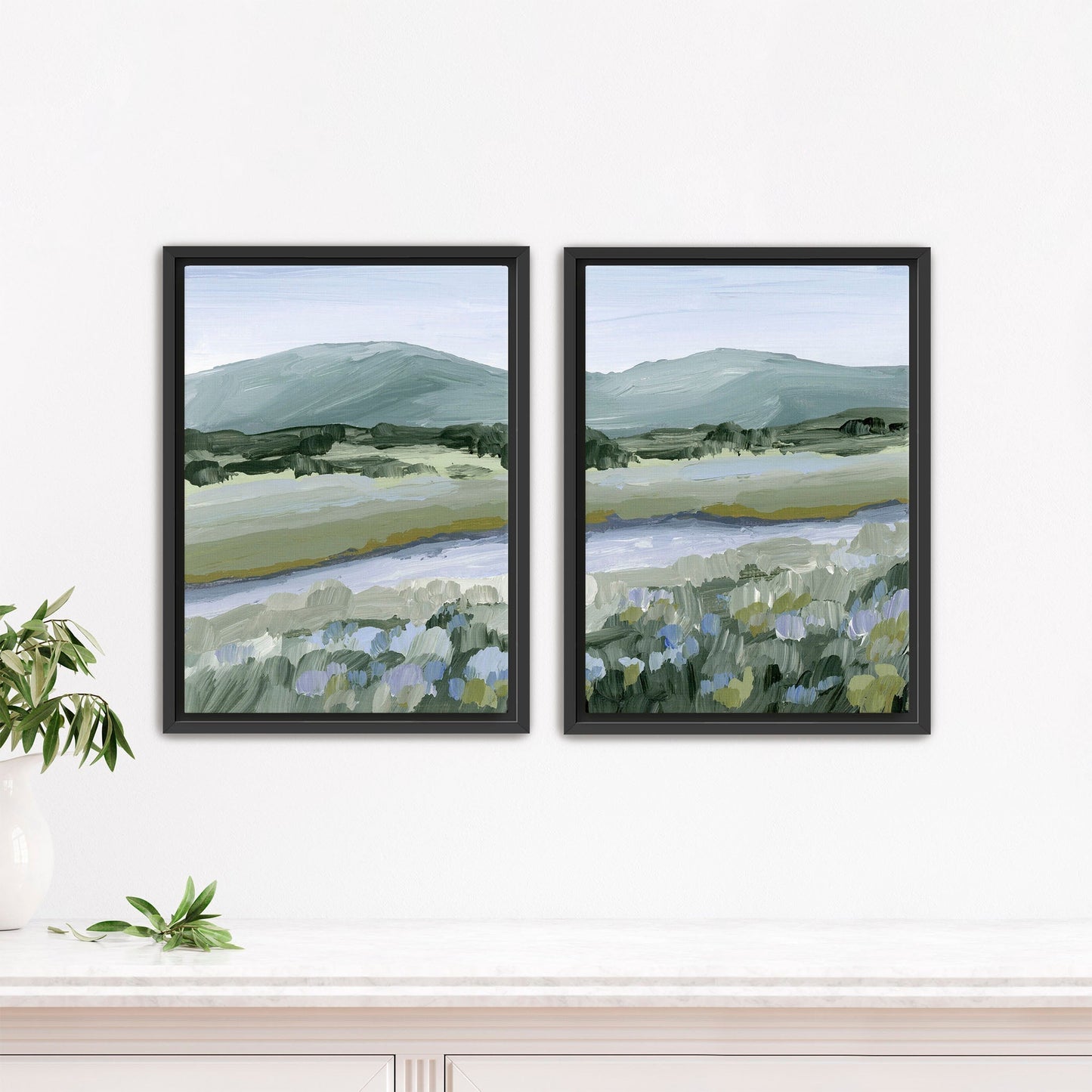 ’Sagebrush’ Diptych Art Print || Set of 2 - Stretched Canvas / 8x10 in / Black Frame - abstract - Artwork - Colorado