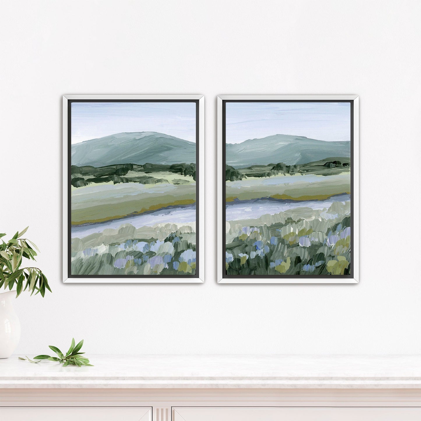 ’Sagebrush’ Diptych Art Print || Set of 2 - Stretched Canvas / 8x10 in / White Frame - abstract - Artwork - Colorado