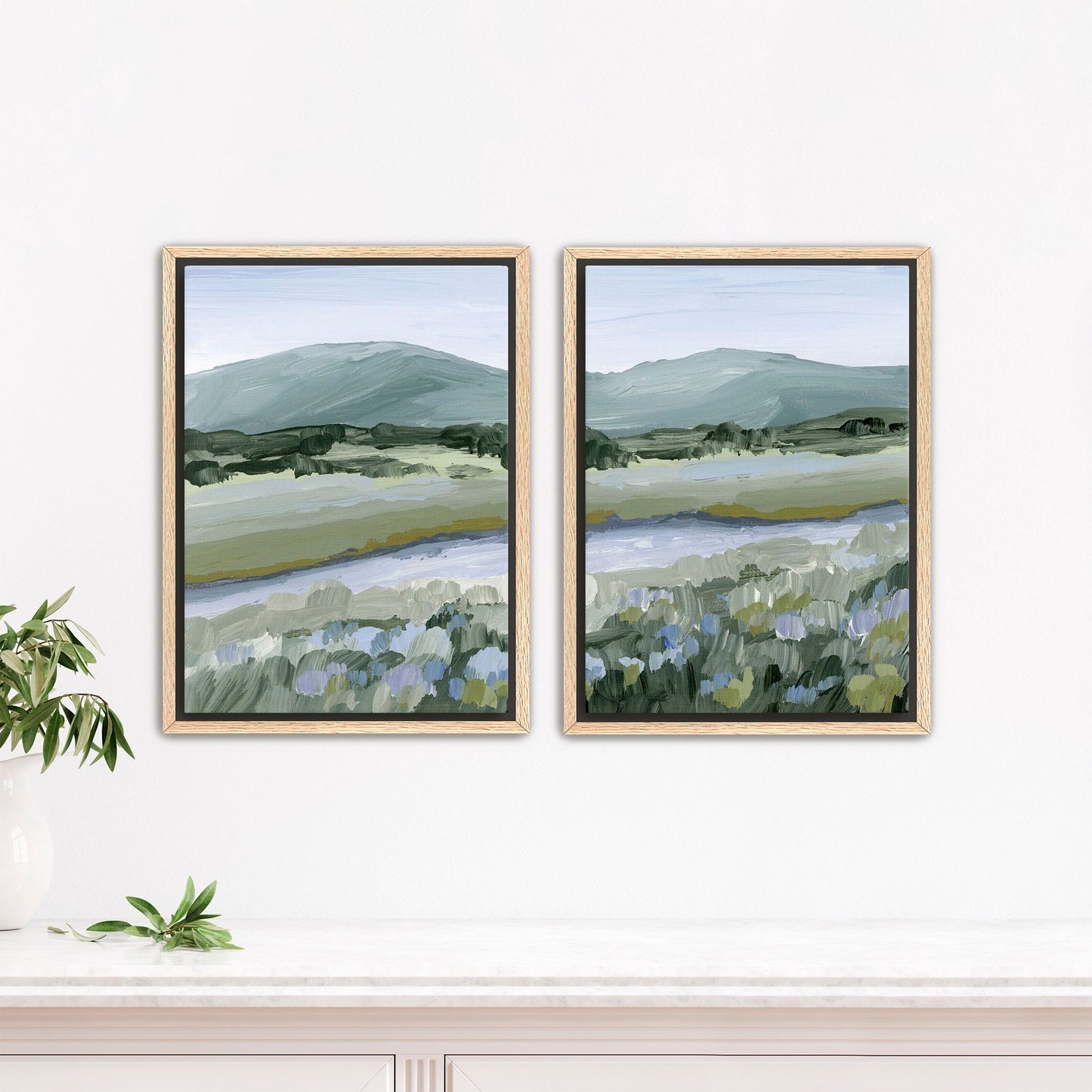 ’Sagebrush’ Diptych Art Print || Set of 2 - Stretched Canvas / 8x10 in / Oak Frame - abstract - Artwork - Colorado