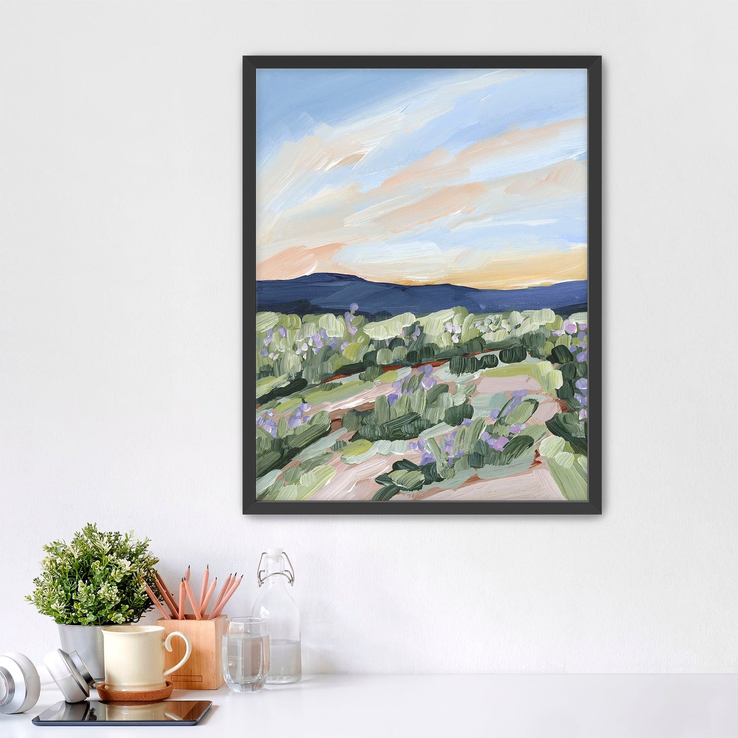 ’Sandstone and Wildflowers’ Art Print - Paper / 5x7 in / Black Frame - Mountain Wildflower Wall - abstract