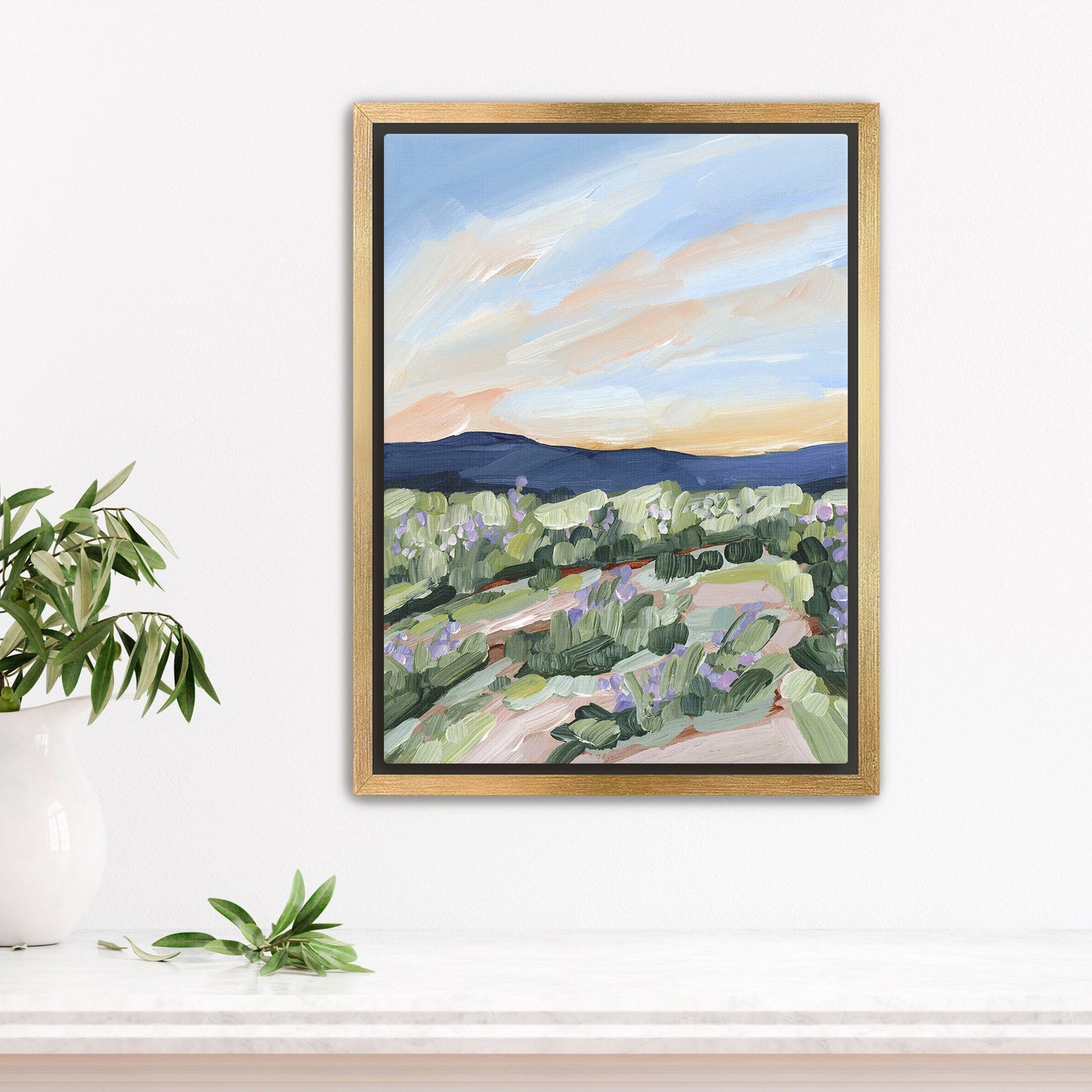 ’Sandstone and Wildflowers’ Art Print - Stretched Canvas / 8x10 in / Gold Frame - Mountain Wildflower Wall