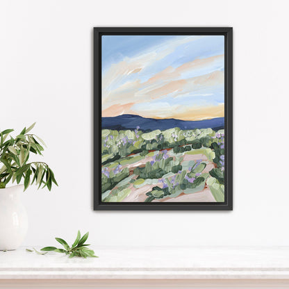 ’Sandstone and Wildflowers’ Art Print - Stretched Canvas / 8x10 in / Black Frame - Mountain Wildflower Wall - abstract