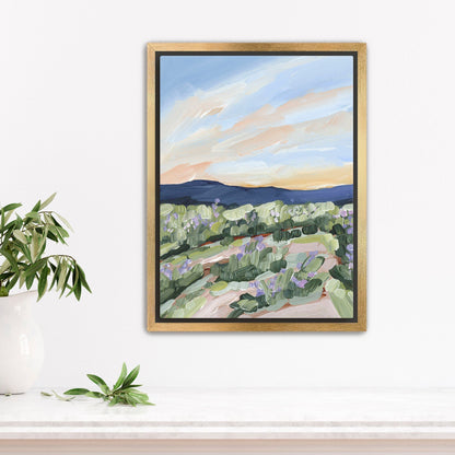 ’Sandstone and Wildflowers’ Art Print - Stretched Canvas / 8x10 in / Gold Frame - Mountain Wildflower Wall - abstract