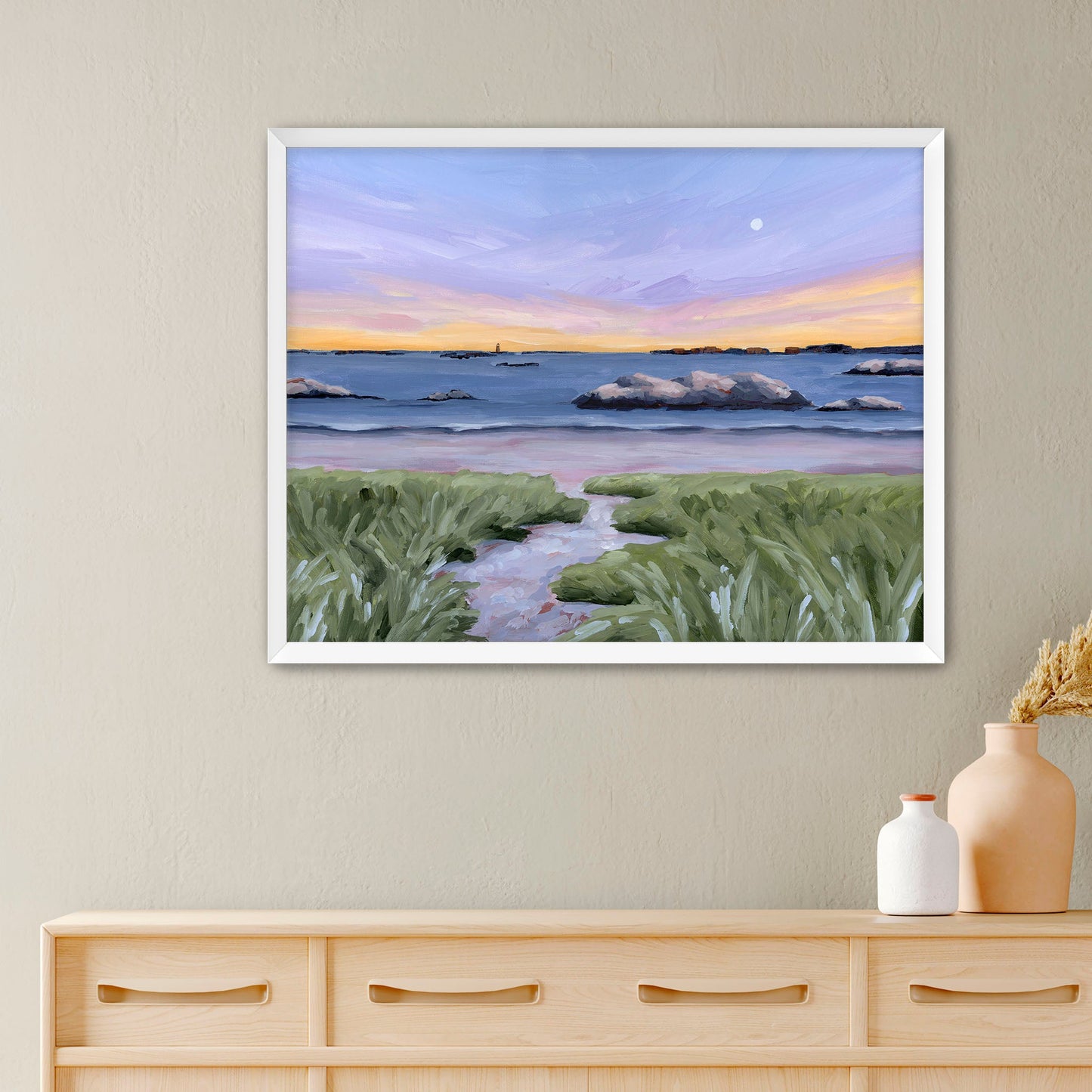 ’Sandy Cove’ Art Print - Paper / 5x7 in / White Frame - New England Wall - Artwork - Beach - coast - Coastal