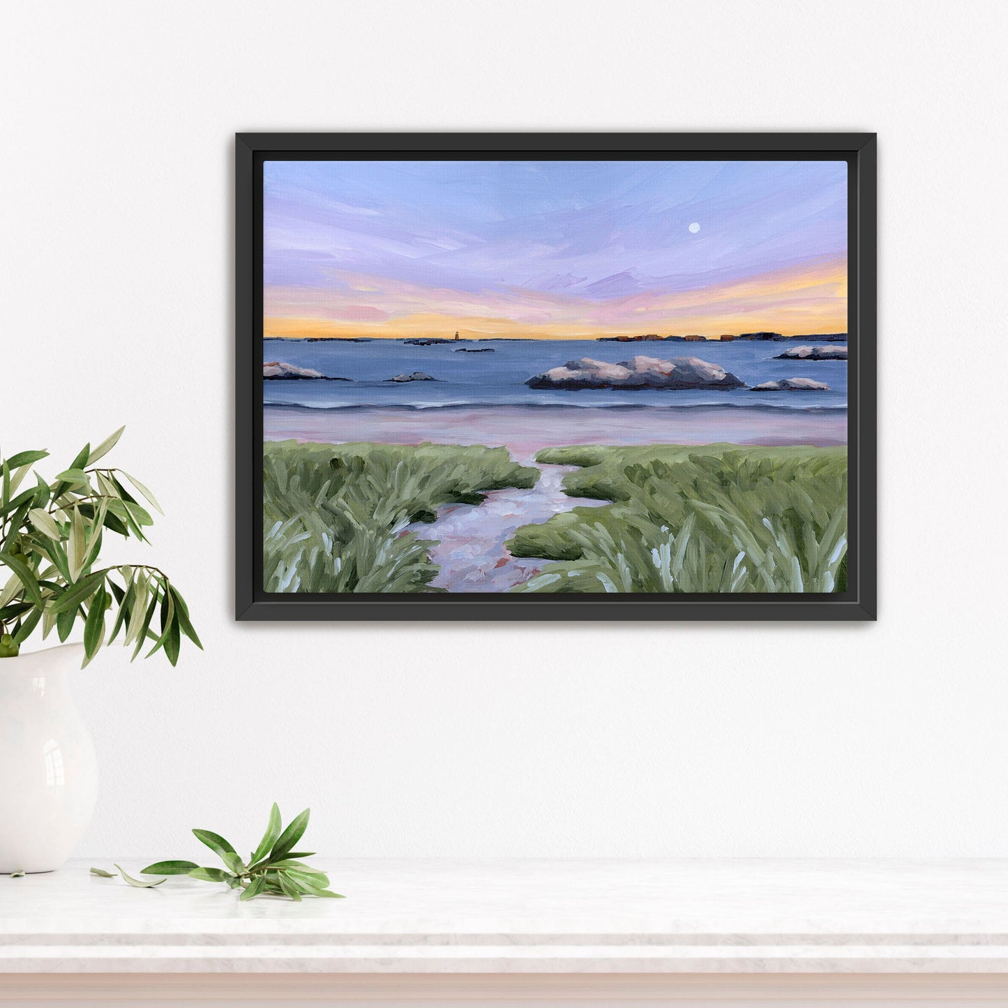 ’Sandy Cove’ Art Print - Stretched Canvas / 8x10 in / Black Frame - New England Wall - Artwork - Beach - coast - Coastal