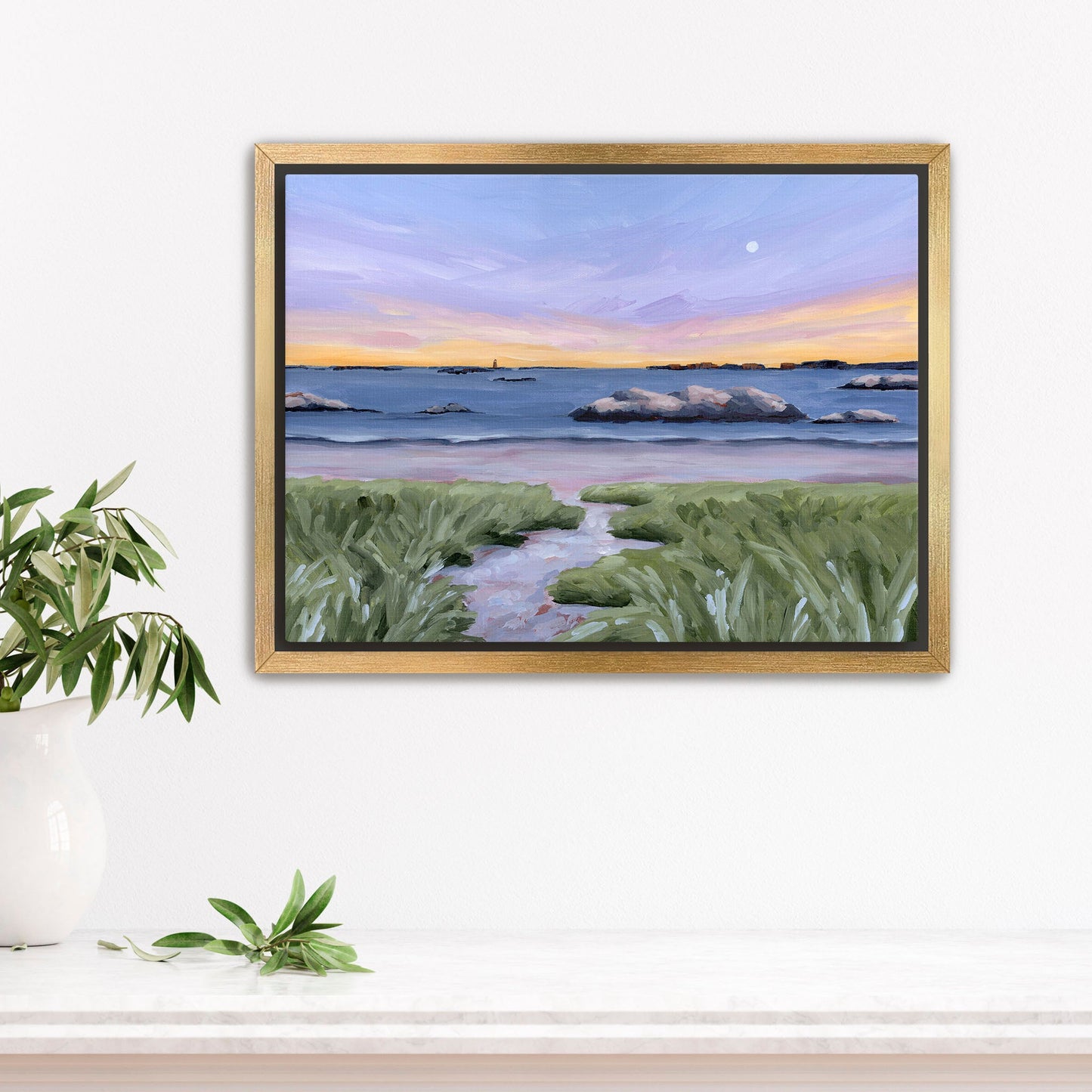 ’Sandy Cove’ Art Print - Stretched Canvas / 8x10 in / Gold Frame - New England Wall - Artwork - Beach - coast - Coastal