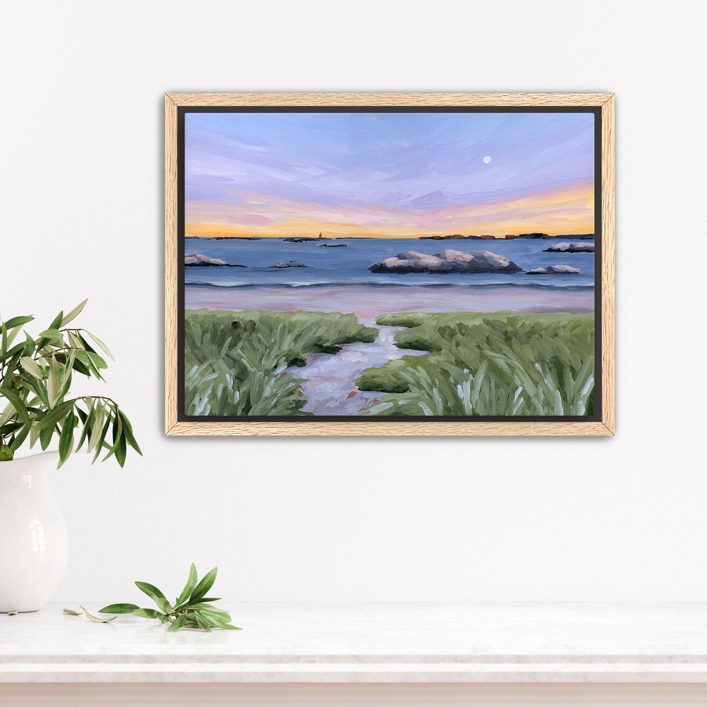 ’Sandy Cove’ Art Print - Stretched Canvas / 8x10 in / Oak Frame - New England Wall - Artwork - Beach - coast - Coastal