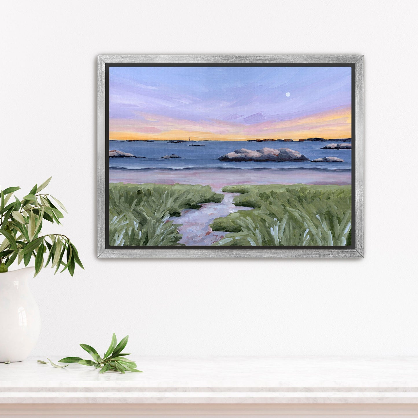 ’Sandy Cove’ Art Print - Stretched Canvas / 8x10 in / Silver Frame - New England Wall - Artwork - Beach - coast