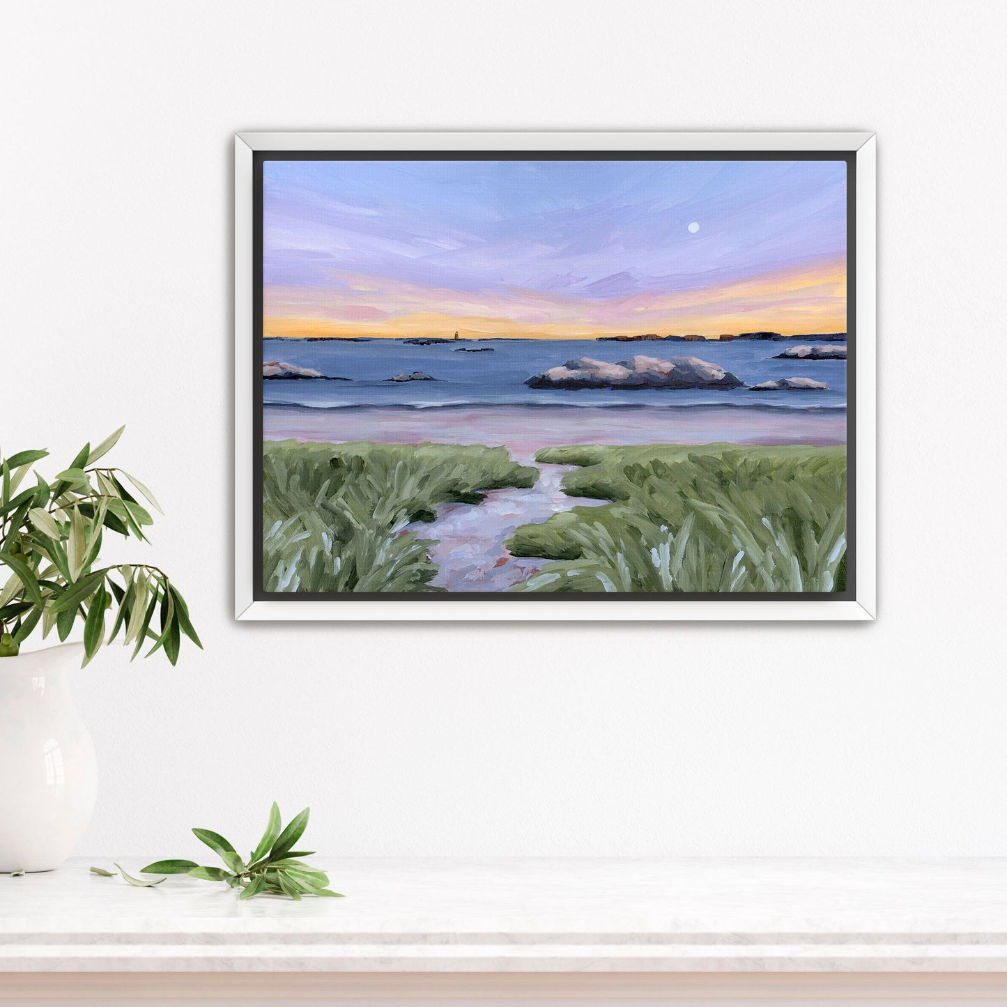 ’Sandy Cove’ Art Print - Stretched Canvas / 8x10 in / White Frame - New England Wall - Artwork - Beach - coast - Coastal