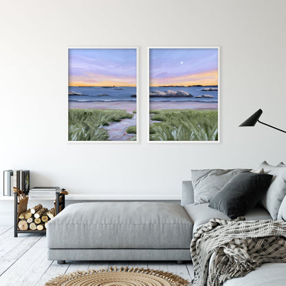 ’Sandy Cove’ Diptych Art Print || Set of 2 - abstract - Artwork - Beach - coast