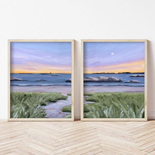 ’Sandy Cove’ Diptych Art Print || Set of 2 - abstract - Artwork - Beach - coast