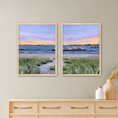 ’Sandy Cove’ Diptych Art Print || Set of 2 - Paper / 5x7 in / Oak Frame - abstract - Artwork - Beach - coast