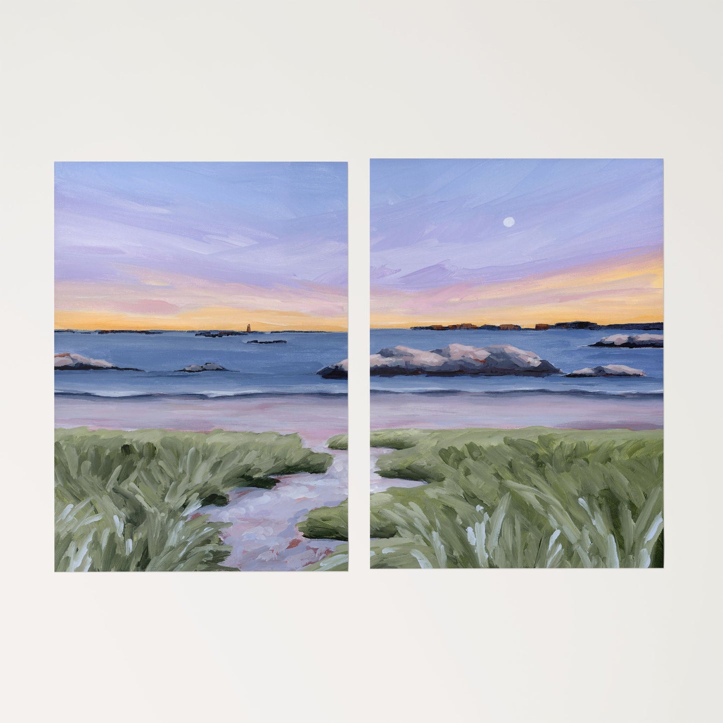 ’Sandy Cove’ Diptych Art Print || Set of 2 - Rolled Canvas / 8x10 in / No Frame - abstract - Artwork - Beach - coast