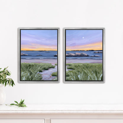 ’Sandy Cove’ Diptych Art Print || Set of 2 - Stretched Canvas / 8x10 in / Silver Frame - abstract - Artwork - Beach