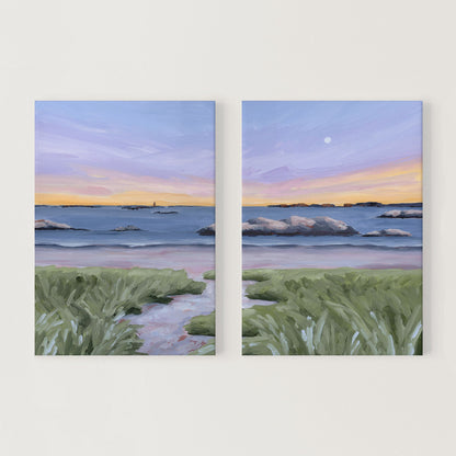 ’Sandy Cove’ Diptych Art Print || Set of 2 - Stretched Canvas / 8x10 in / No Frame - abstract - Artwork - Beach - coast