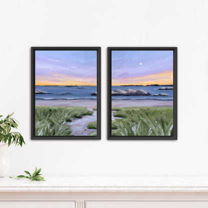 ’Sandy Cove’ Diptych Art Print || Set of 2 - Stretched Canvas / 8x10 in / Black Frame - abstract - Artwork - Beach