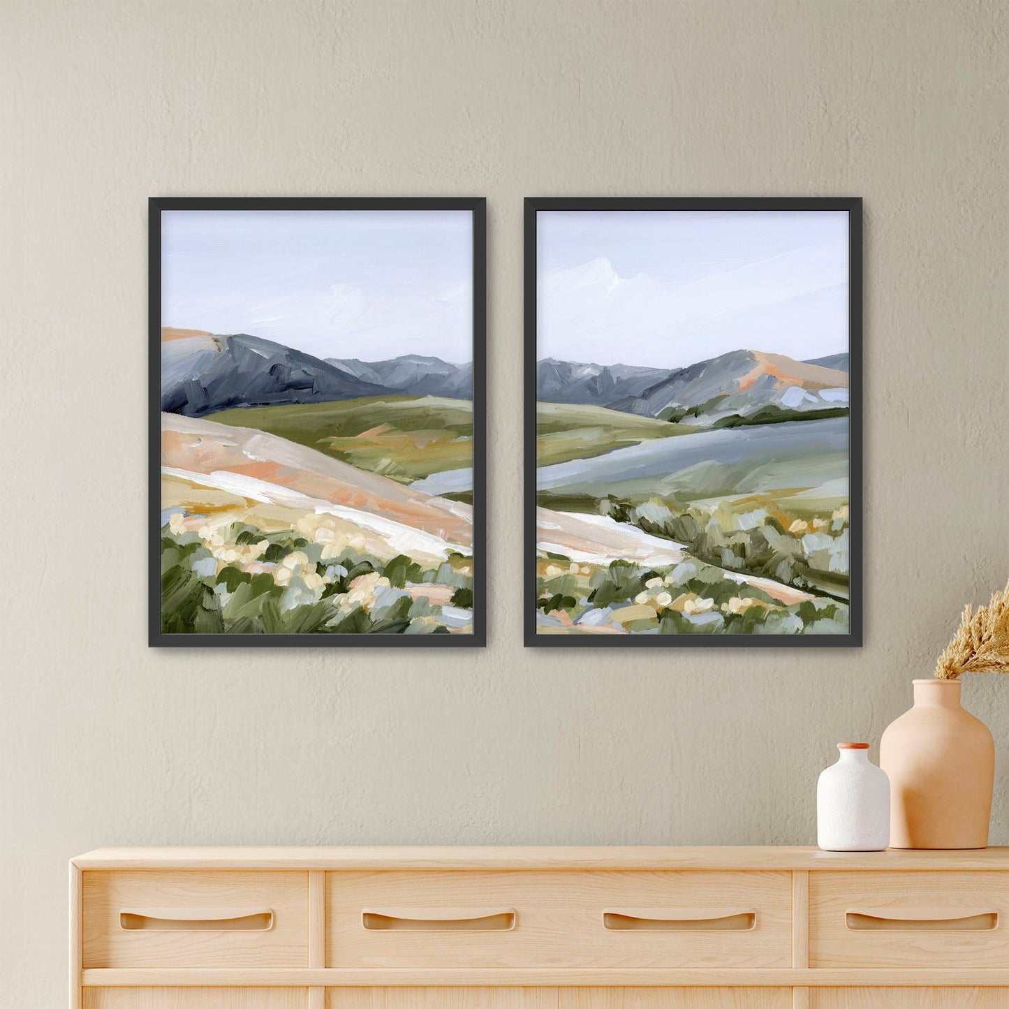 ’Seasons Mingling’ Diptych Art Print || Set of 2 - Paper / 5x7 in / Black Frame - abstract - Artwork - Colorado