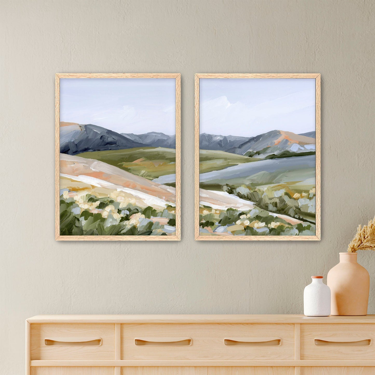 ’Seasons Mingling’ Diptych Art Print || Set of 2 - Paper / 5x7 in / Oak Frame - abstract - Artwork - Colorado - Springs