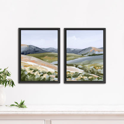 ’Seasons Mingling’ Diptych Art Print || Set of 2 - Stretched Canvas / 8x10 in / Black Frame - abstract - Artwork