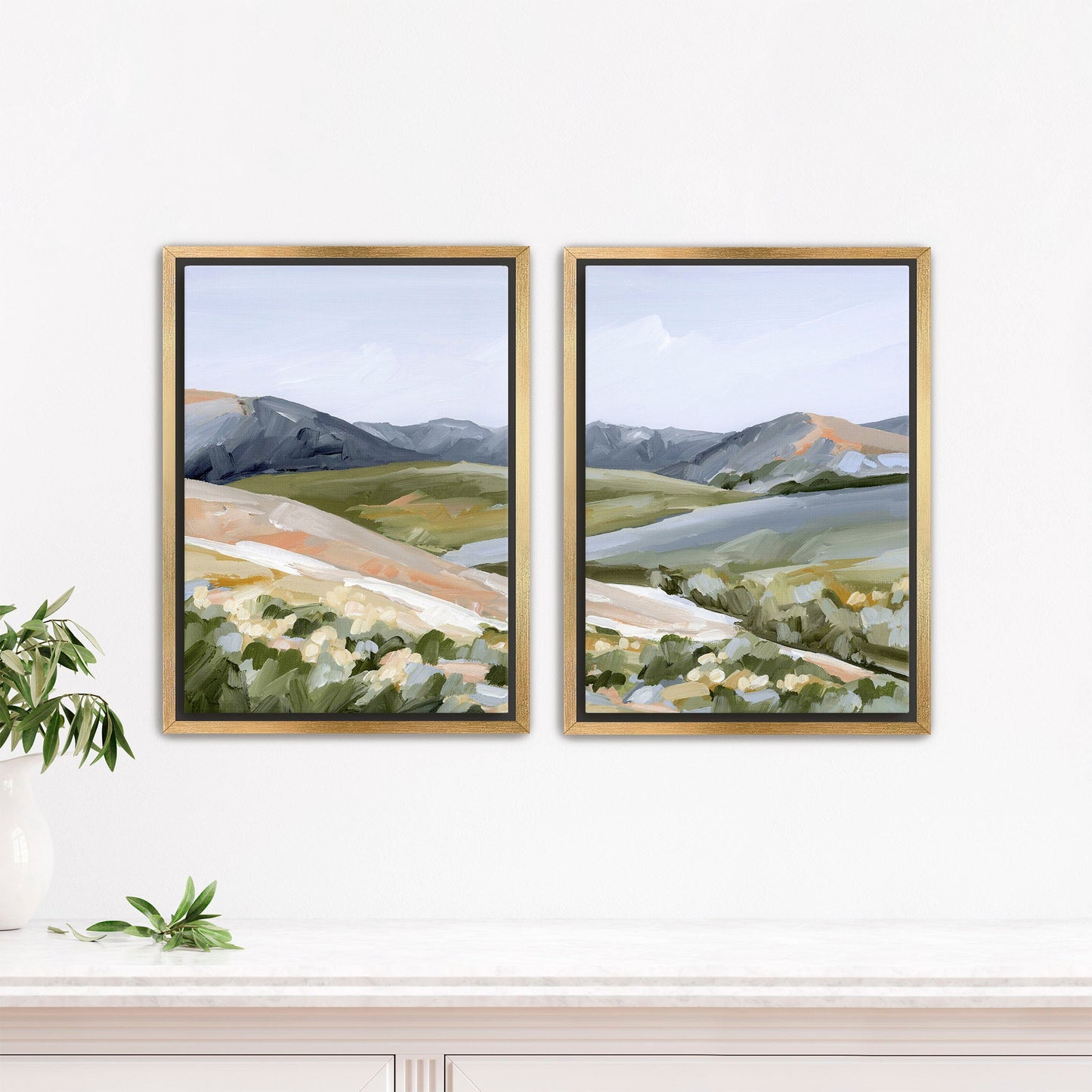 ’Seasons Mingling’ Diptych Art Print || Set of 2 - Stretched Canvas / 8x10 in / Gold Frame - abstract - Artwork