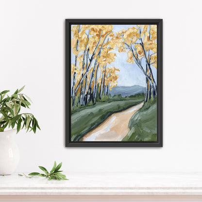 ’September Trees’ Art Print - Stretched Canvas / 8x10 in / Black Frame - Fall Aspen Tree Wall - abstract - Artwork