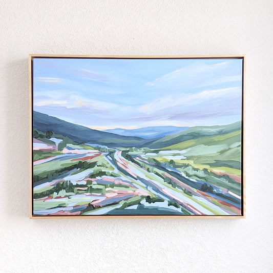 ’Shadows in the Valley’ Original Painting || Framed 18x24 - Vail Colorado Landscape - ’Eagle River’ - abstract