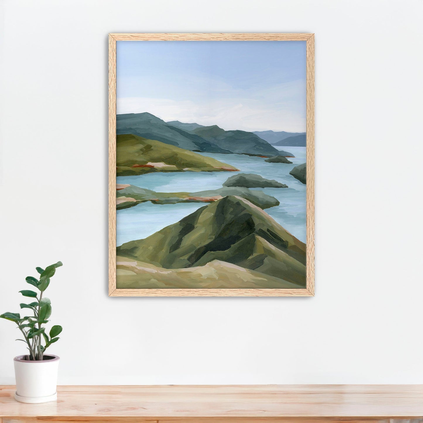 ’Shifting Light’ Art Print Paper / 5x7 in / Oak Frame New Zealand Coastal Wall Decor abstract Artwork coast
