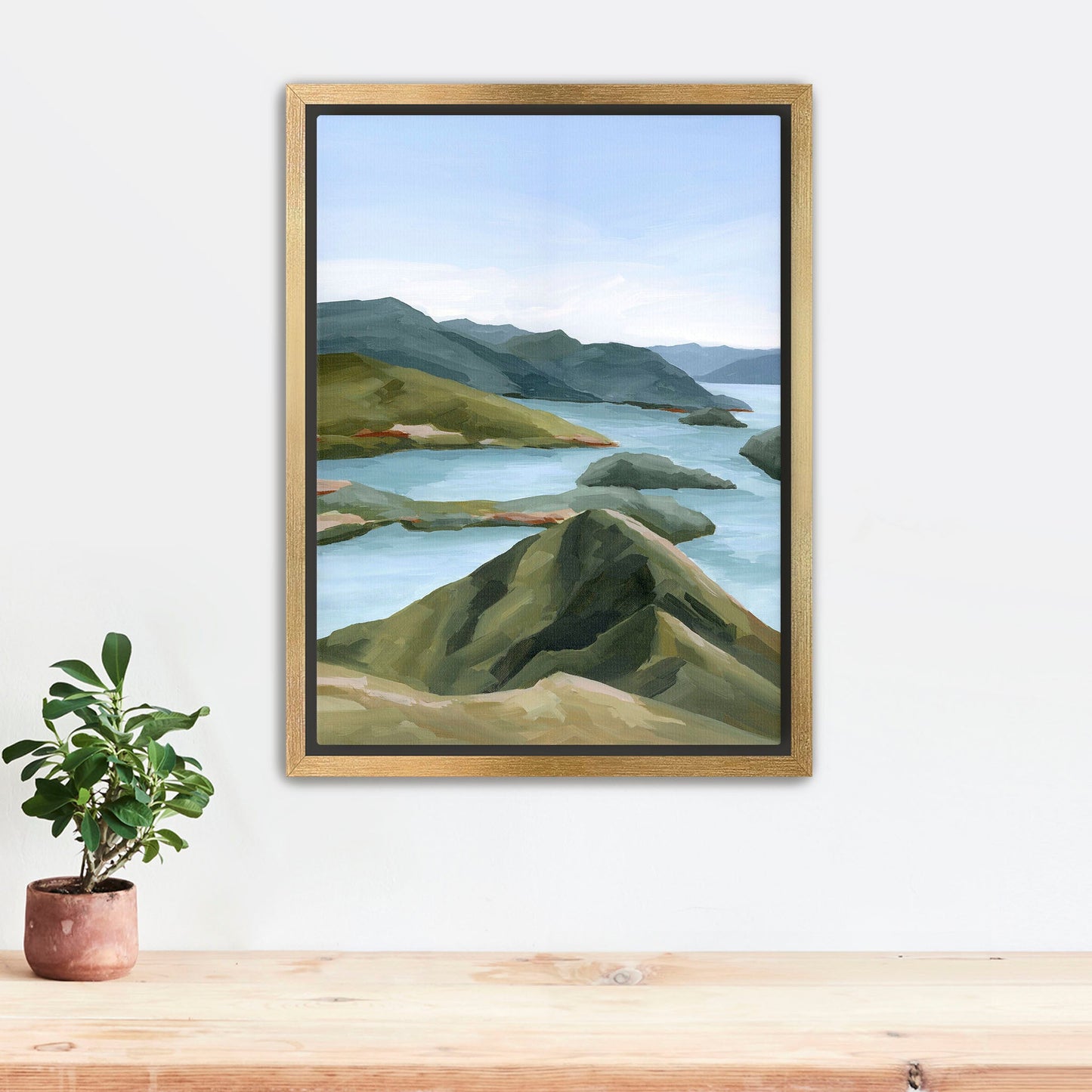 ’Shifting Light’ Art Print Stretched Canvas / 8x10 in / Gold Frame New Zealand Coastal Wall Decor abstract Artwork coast