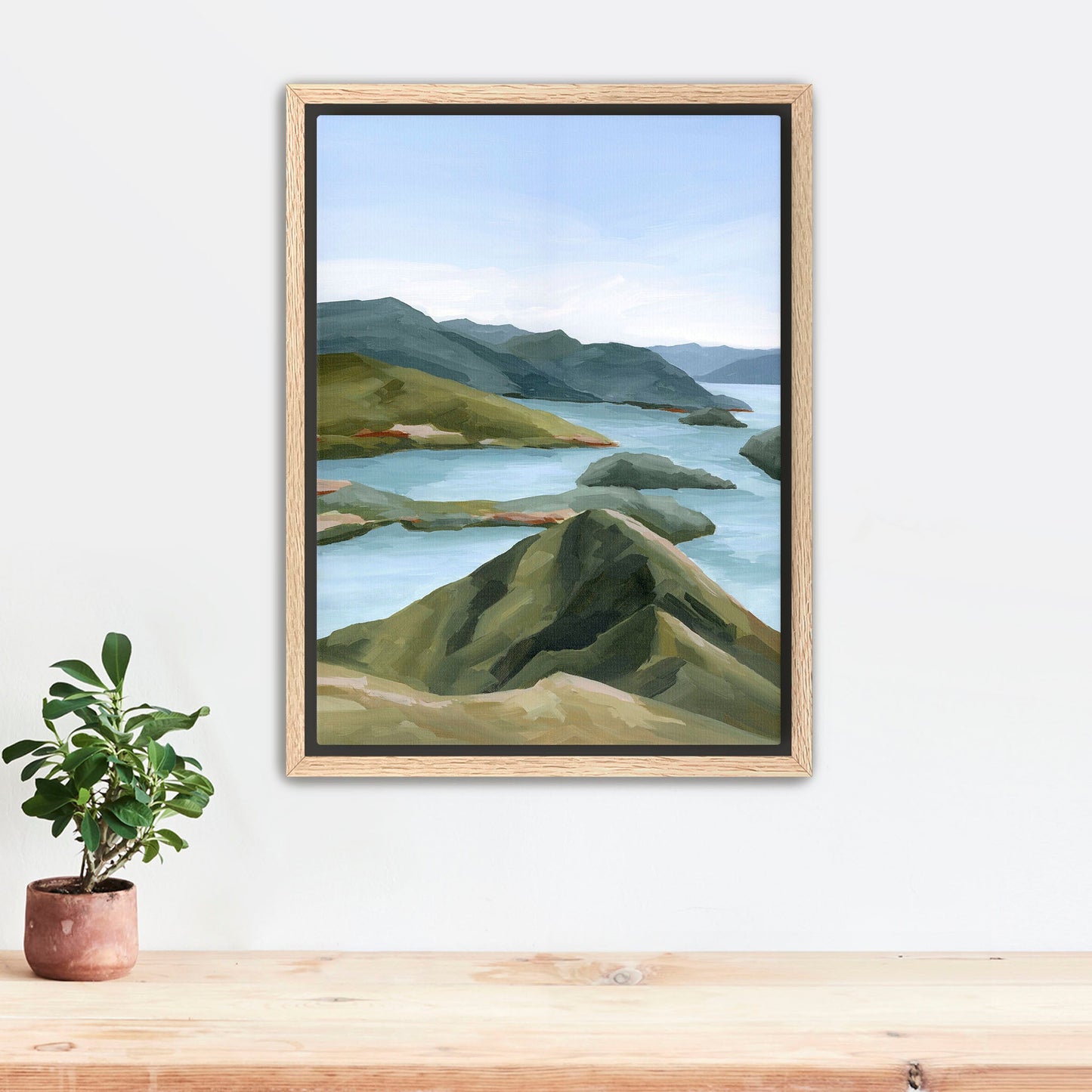’Shifting Light’ Art Print Stretched Canvas / 8x10 in / Oak Frame New Zealand Coastal Wall Decor abstract Artwork coast