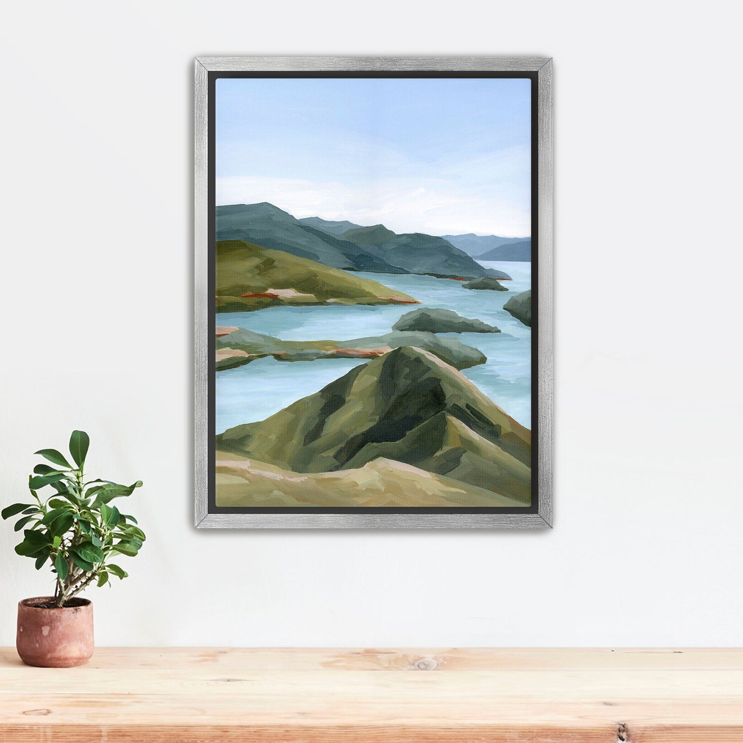 ’Shifting Light’ Art Print Stretched Canvas / 8x10 in / Silver Frame New Zealand Coastal Wall Decor abstract Artwork