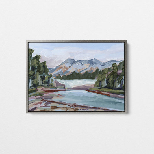 "Skipping Rocks" 8x10 Stretched Canvas Art Print with Silver Frame || Final Sale